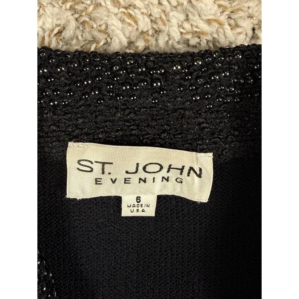 St. John Evening Beaded Santana Knit Pants Suit Set Black Women's Size 6 USA - Picture 10 of 16
